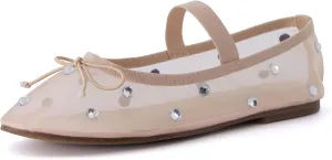 CUSHIONAIRE Women's Elegant Rhinestone mesh Bow Flat with  Memory Foam and Wide Widths Available