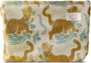 Cute Pouch Makeup Bag Cosmetic Toiletry Travel, Tote Purse Organizer, Machine Washable, Large Capacity, Champagn Golden Brown Baby Tiger