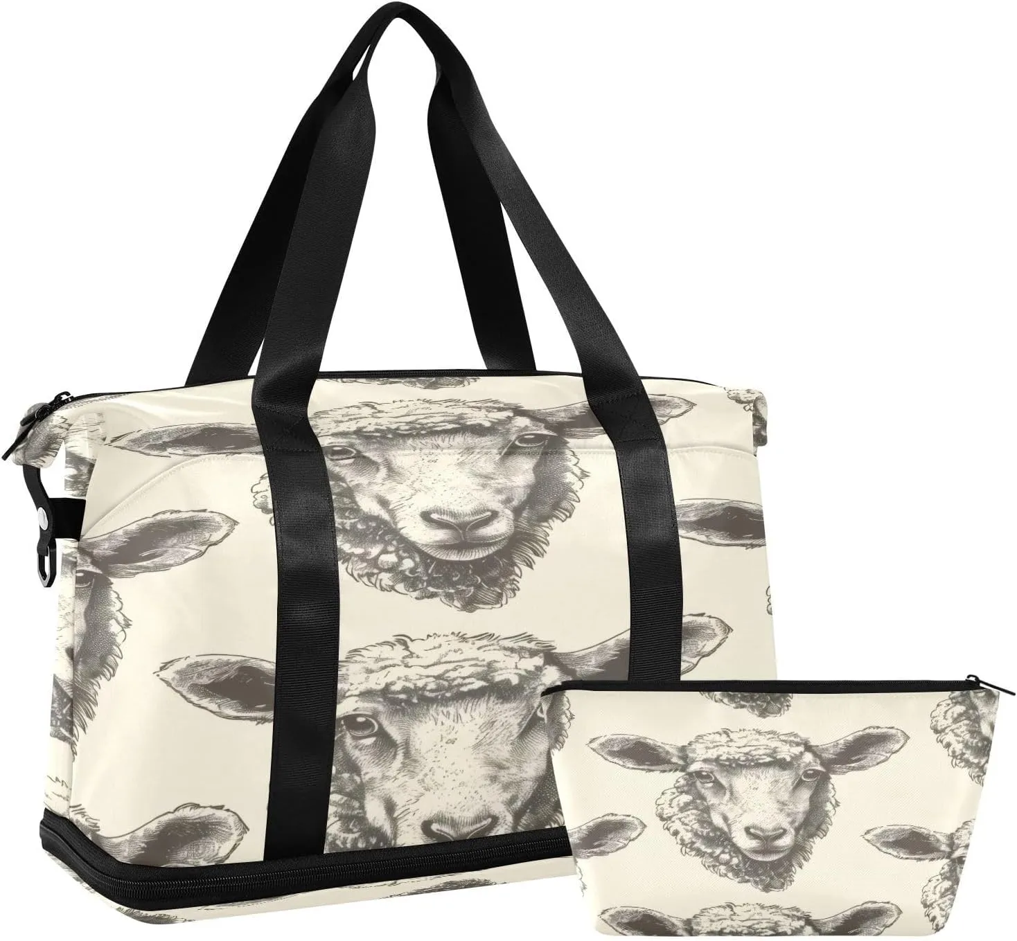 Cute Sheep Duffel Bag Lightweight Carry On Gym Bags for Travel and Weekends, Versatile Overnight Bag with Shoe Compartment