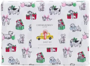 Cynthia Rowley New York Christmas Winter Sheet Set (Puppy Cheer, Twin)