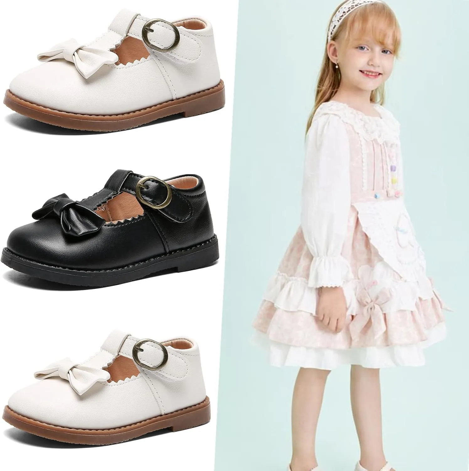 DADAWEN Girl's T-Strap School Uniform Dress Shoe Mary Jane Princess Flat