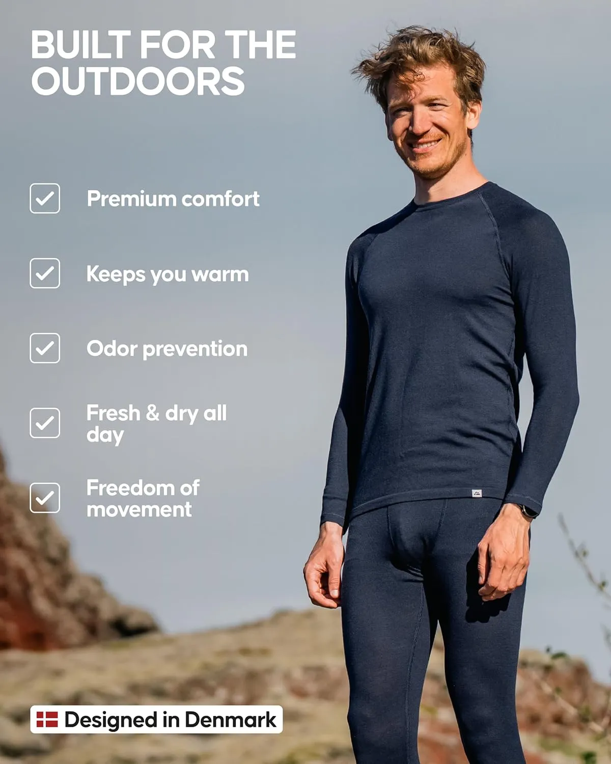 DANISH ENDURANCE Merino Wool Base Layer Pants for Men, Thermal Long Johns