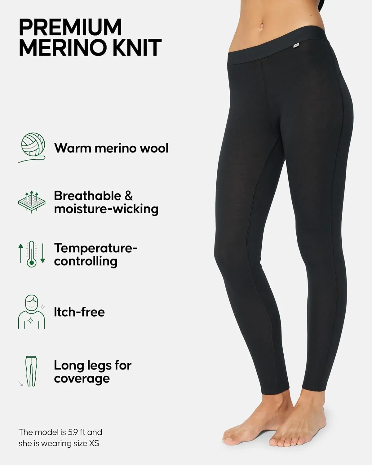 DANISH ENDURANCE Merino Wool Leggings Women, Women's Thermal Underwear Bottom, Base Layer Women’s Leggings for Winter