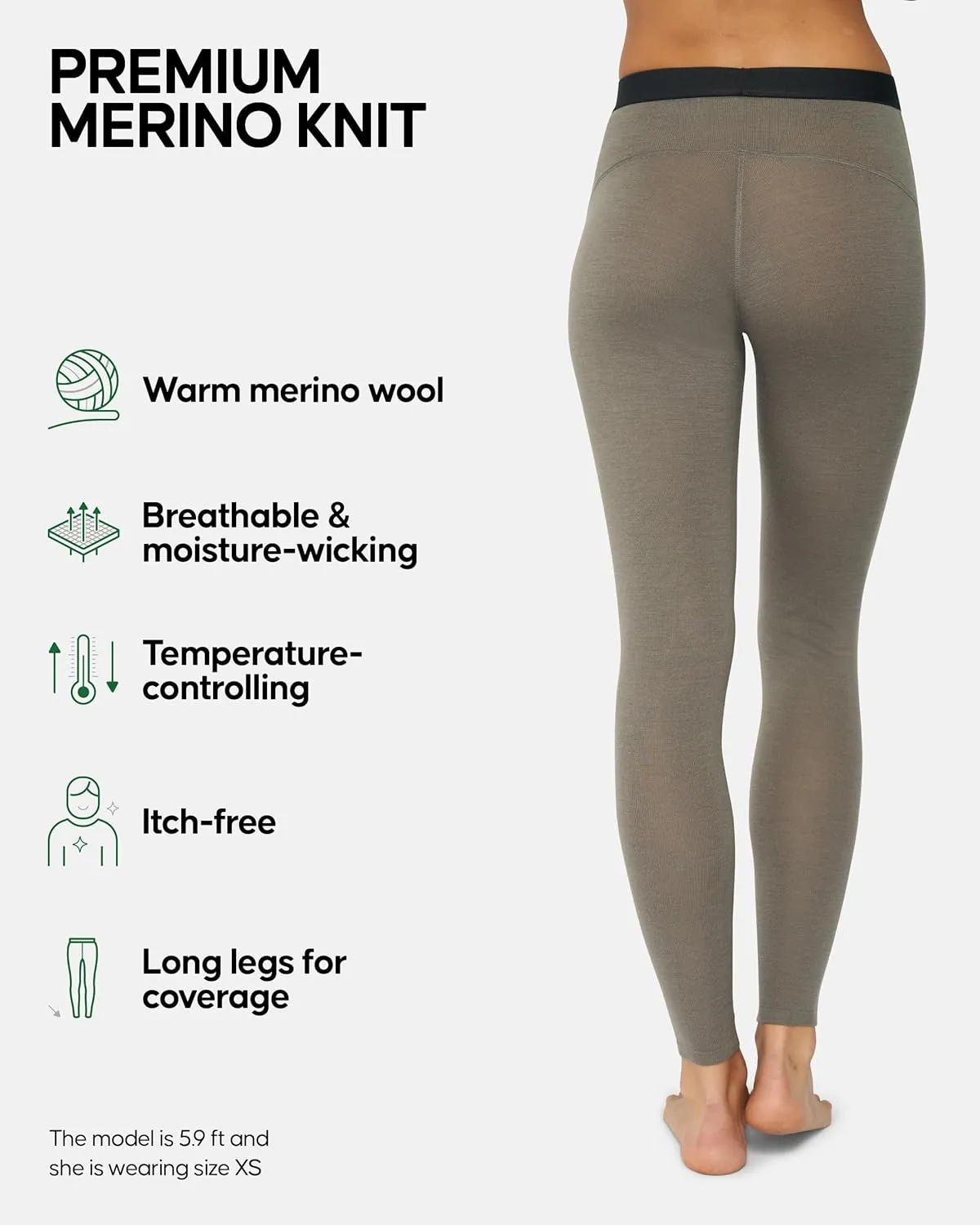 DANISH ENDURANCE Merino Wool Leggings Women, Women's Thermal Underwear Bottom, Base Layer Women’s Leggings for Winter