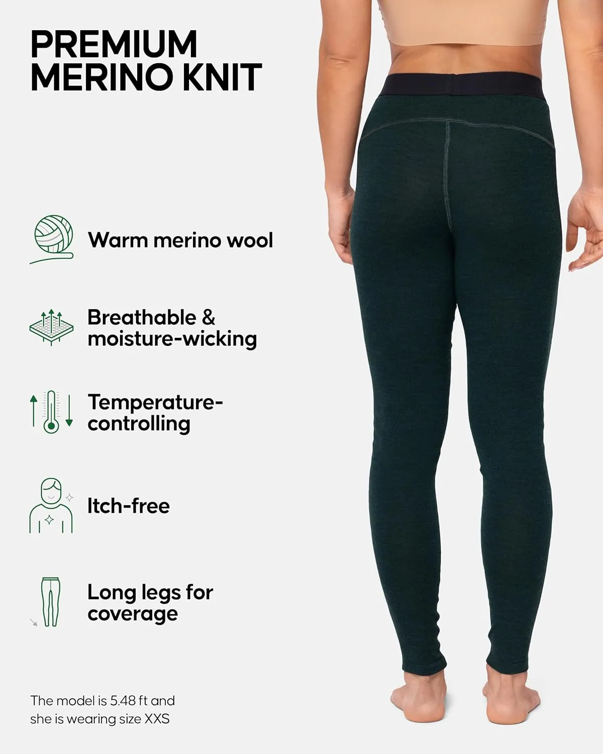 DANISH ENDURANCE Merino Wool Leggings Women, Women's Thermal Underwear Bottom, Base Layer Women’s Leggings for Winter