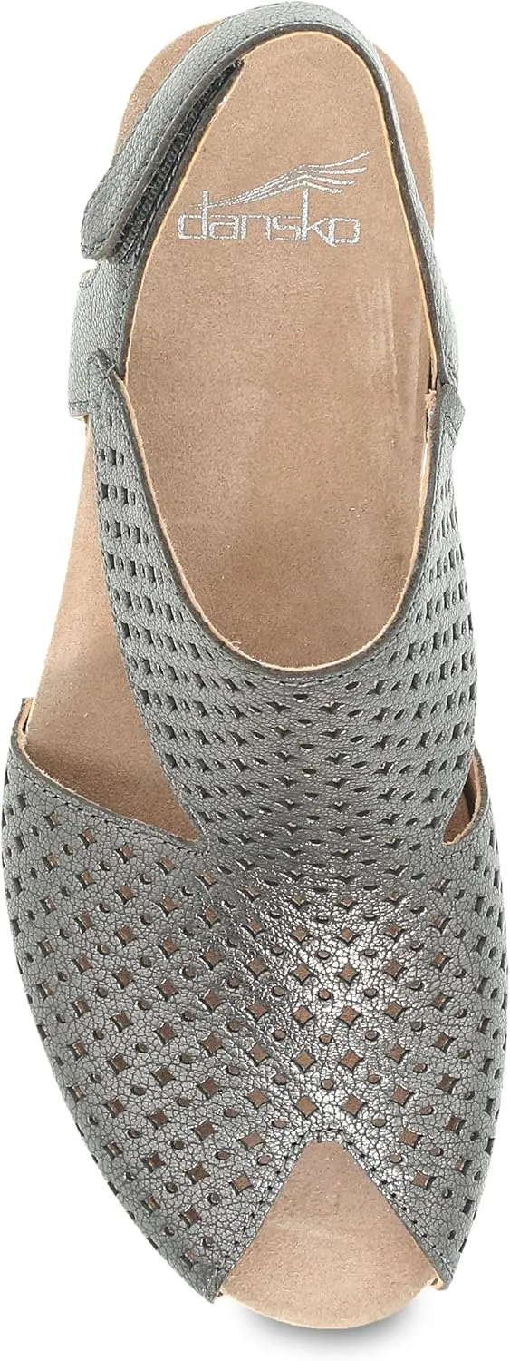 Dansko Teagan Stylish Peep Toe Sandal for Women - Quality Leathers with Laser Cut Details and a Heel for a Classy, All-Day Look - Cushioned, Contoured Footbed for All-Day Comfort