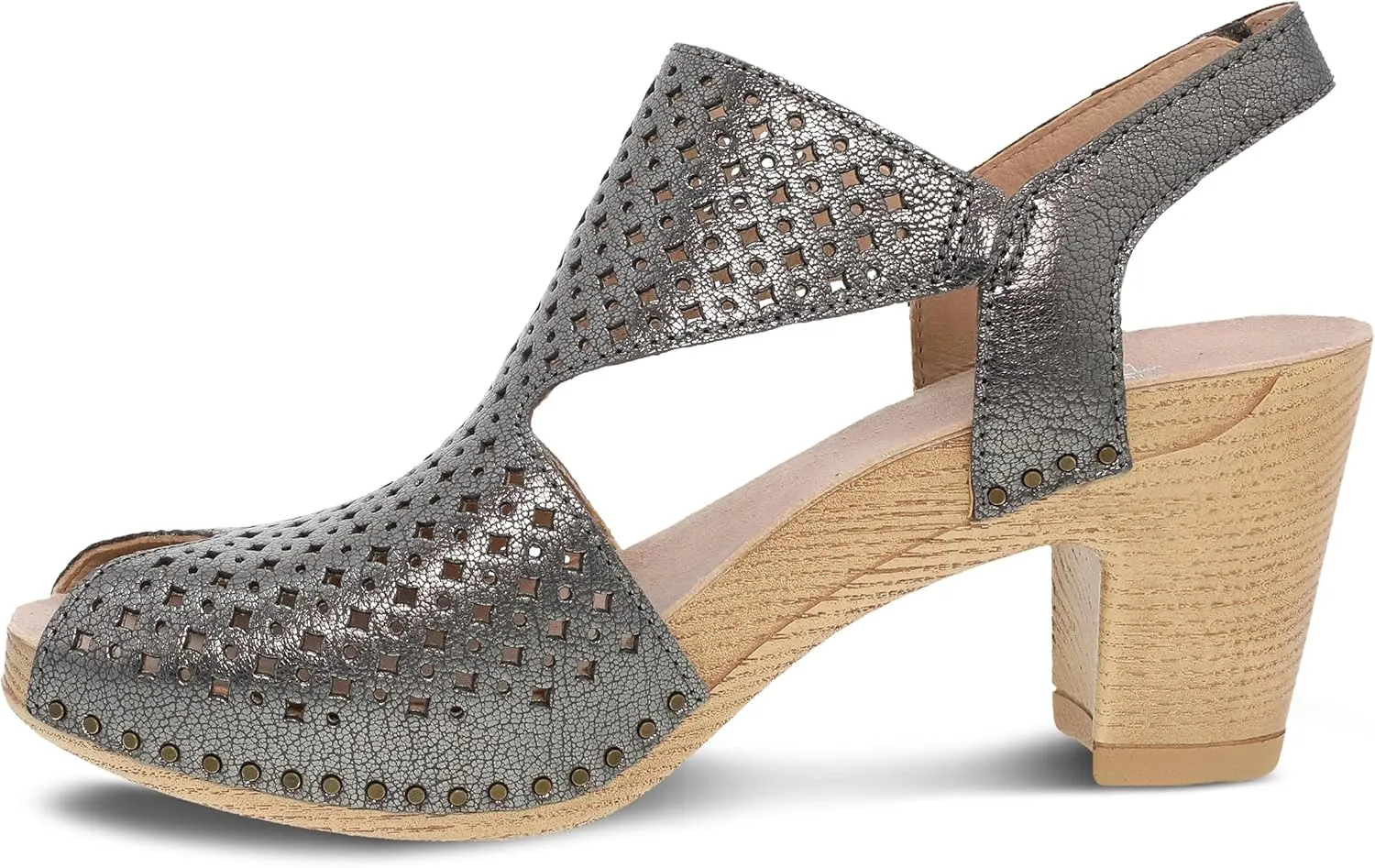 Dansko Teagan Stylish Peep Toe Sandal for Women - Quality Leathers with Laser Cut Details and a Heel for a Classy, All-Day Look - Cushioned, Contoured Footbed for All-Day Comfort