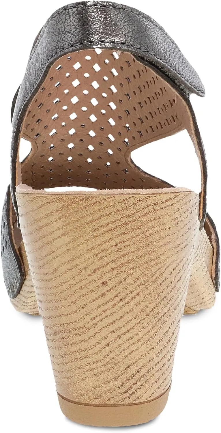 Dansko Teagan Stylish Peep Toe Sandal for Women - Quality Leathers with Laser Cut Details and a Heel for a Classy, All-Day Look - Cushioned, Contoured Footbed for All-Day Comfort