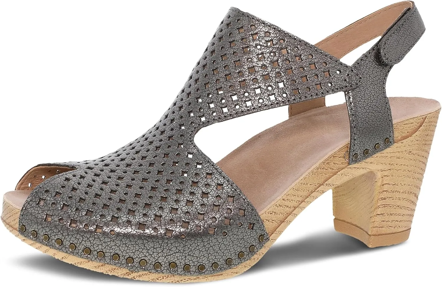 Dansko Teagan Stylish Peep Toe Sandal for Women - Quality Leathers with Laser Cut Details and a Heel for a Classy, All-Day Look - Cushioned, Contoured Footbed for All-Day Comfort