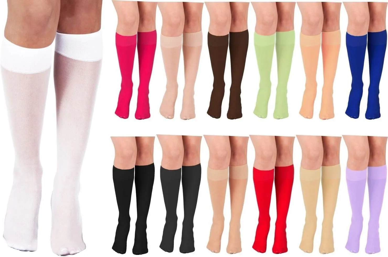Diamond Star Women's Knee High Socks Trouser Socks, Stretchy Soft Thin Material 6 Pairs Pack.