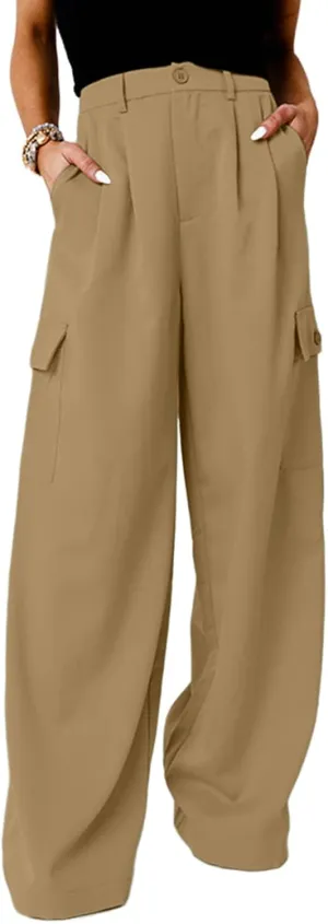 Dokotoo Womens High Waisted Wide Leg Cargo Pants Baggy Casual Trendy Work Pants with 4 Pockets