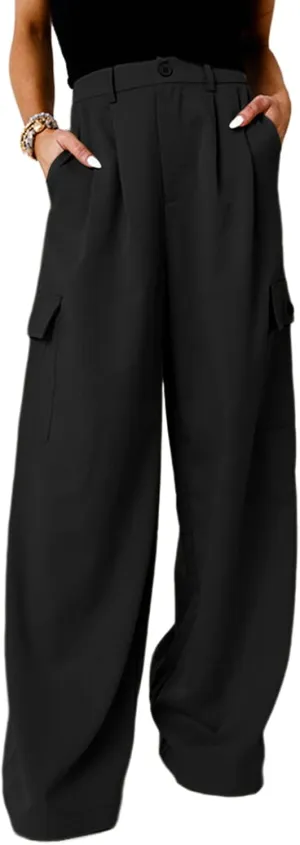 Dokotoo Womens High Waisted Wide Leg Cargo Pants Baggy Casual Trendy Work Pants with 4 Pockets