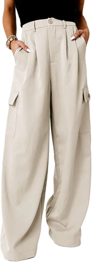 Dokotoo Womens High Waisted Wide Leg Cargo Pants Baggy Casual Trendy Work Pants with 4 Pockets