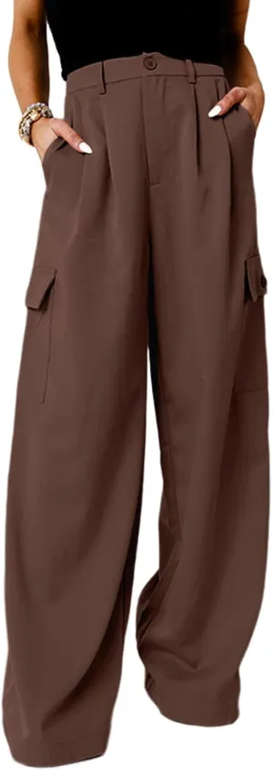 Dokotoo Womens High Waisted Wide Leg Cargo Pants Baggy Casual Trendy Work Pants with 4 Pockets