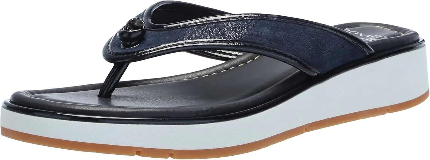Donald Pliner Women's Klarice Distressed Metallic Wedge Sandal, Navy, 8.5