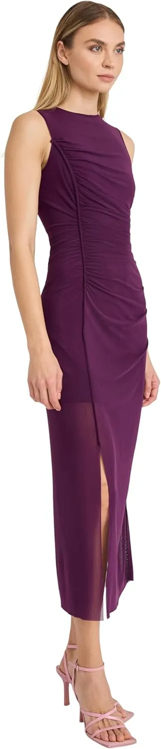 Donna Morgan Elegant Ruched Sleeveless Midi Sheer Overlay-Cocktail Dresses for Women