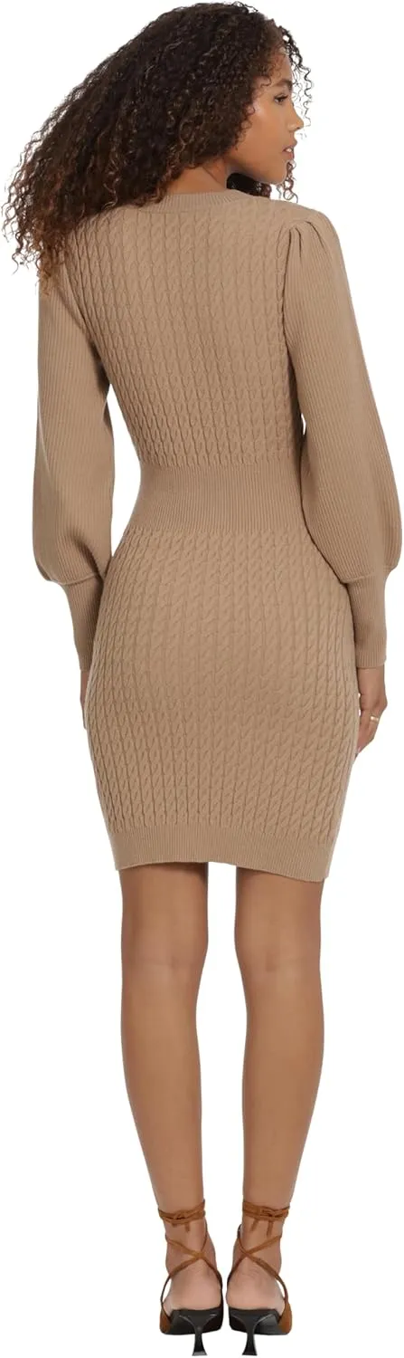 Donna Morgan Mixed Cable Knit Fall Winter Sweater Dresses for Women