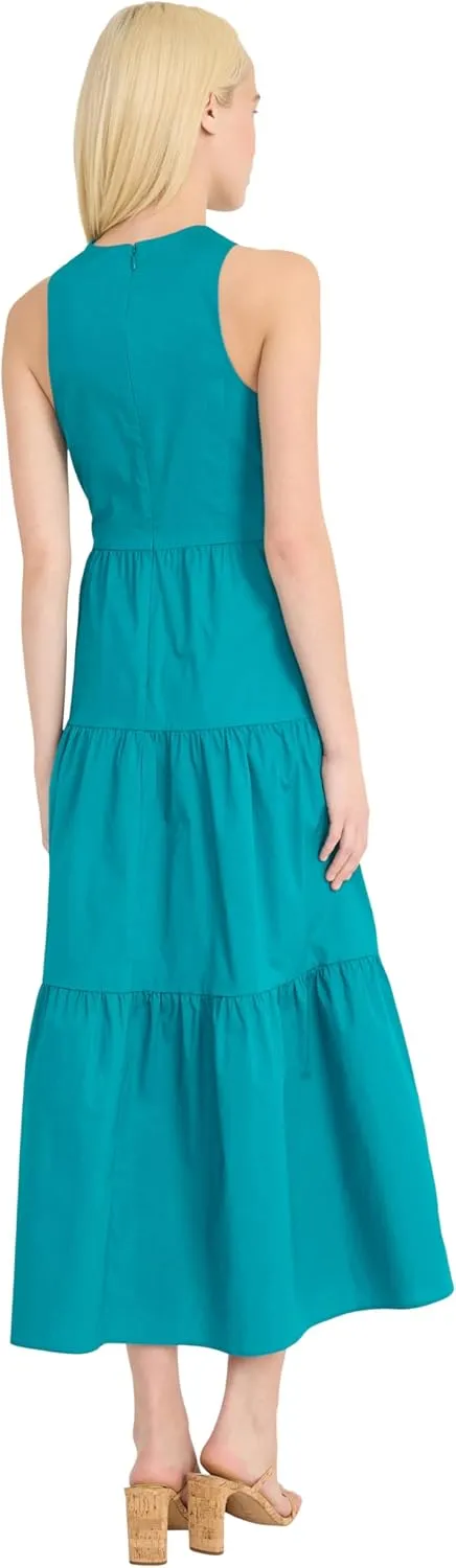 Donna Morgan Women's Halter Neck Tiered Midi Summer Empire Waist and Crossover Neckline-Elegant Wedding Guest Maxi Dress