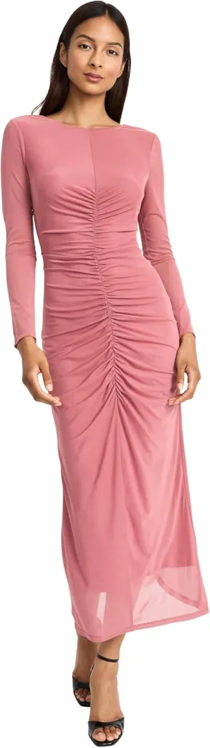 Donna Morgan Women's Ruched Maxi Long Sleeve Formal Gown with Side Slit-Elegant Evening Dress