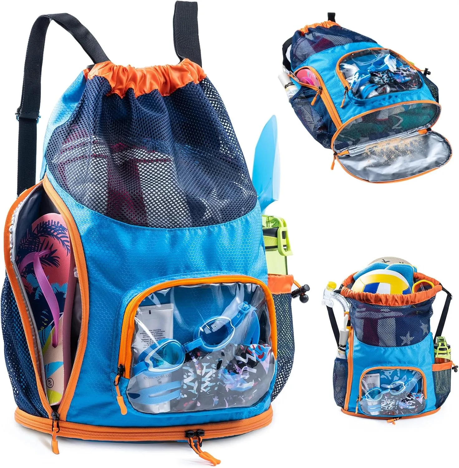 Drawstring Mesh Backpack - Beach Bag with Shoe Compartment - Swim/Pool Bag for Beach & Pool - Summer Camp Essentials