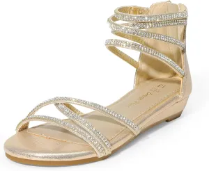 DREAM PAIRS Girls Ankle Strap Flat Sandals Summer Dressy Strappy Gladiator Rhinestones Platform Low Heels Shoes