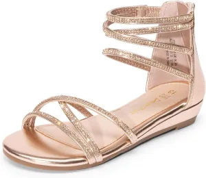DREAM PAIRS Girls Ankle Strap Flat Sandals Summer Dressy Strappy Gladiator Rhinestones Platform Low Heels Shoes