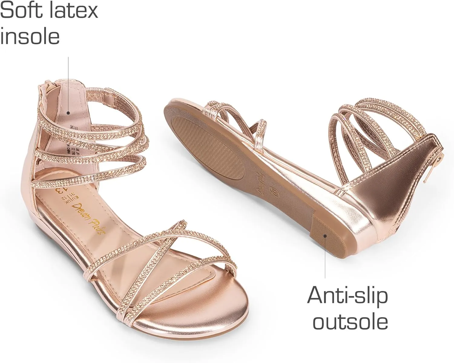 DREAM PAIRS Girls Ankle Strap Flat Sandals Summer Dressy Strappy Gladiator Rhinestones Platform Low Heels Shoes