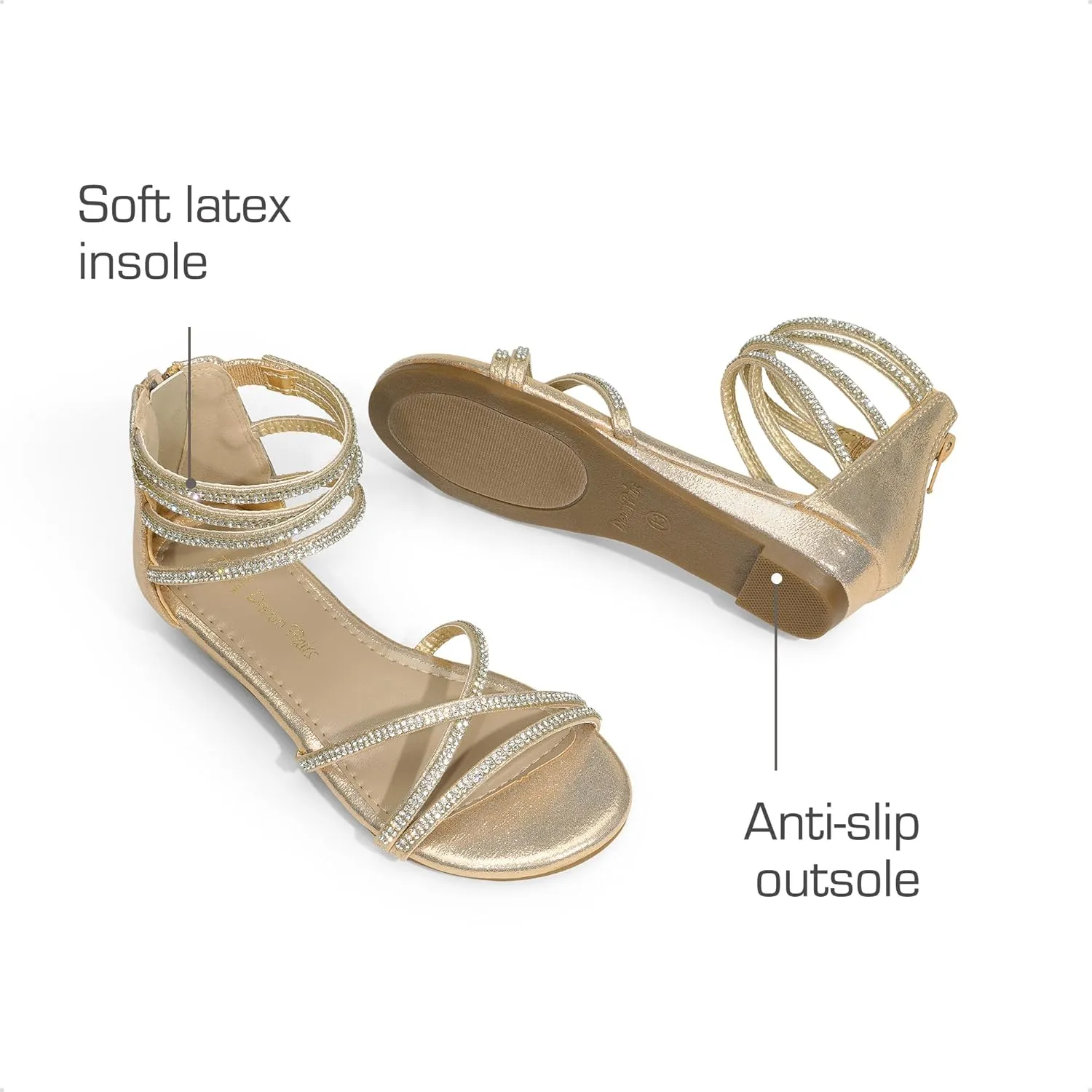 DREAM PAIRS Girls Ankle Strap Flat Sandals Summer Dressy Strappy Gladiator Rhinestones Platform Low Heels Shoes