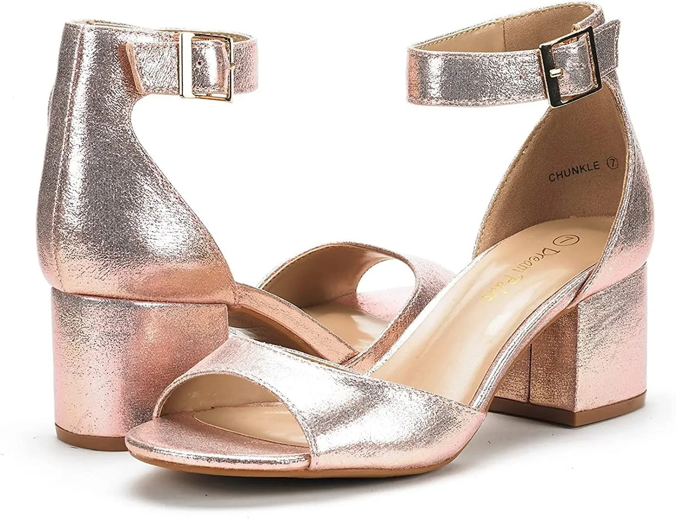 DREAM PAIRS Womens Chunkle Low Heel Pump Ankle Strap Dress Sandal