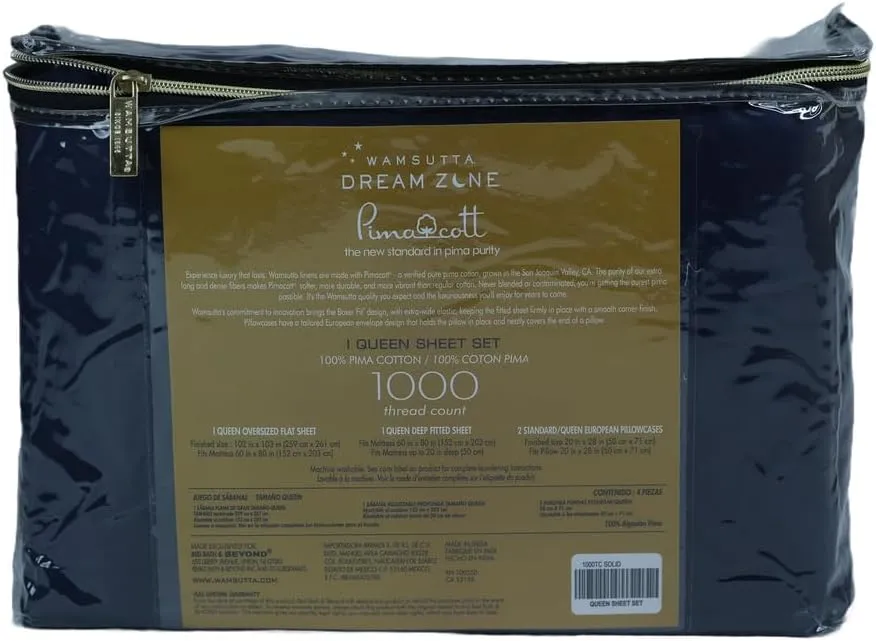 Dream Zone 1000 Thread Count PimaCott Queen Sheet Set in Navy Blue (Navy Blue,Queen)