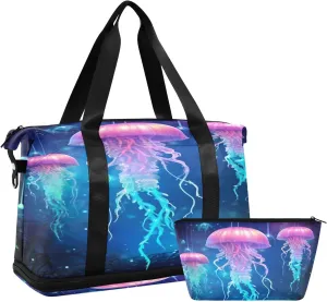 Dreamy Jellyfish Duffel Bag Lightweight Carry On Gym Bags for Travel and Weekends, Versatile Overnight Bag with Shoe Compartment