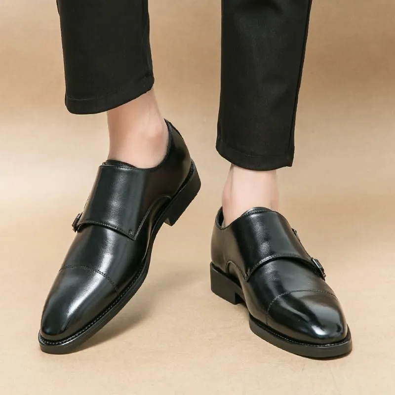 Dress Oxford Shoes for Men Double Monk Strap Social Shoes Black Mens Dress Shoes Genuine Leather Business Shoes Mens Wedding Groom Shoes