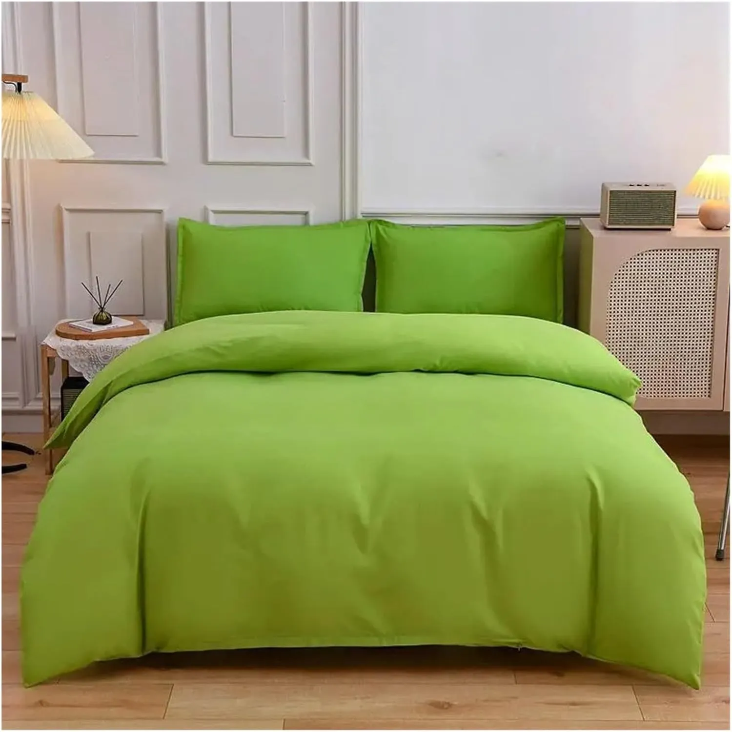 Duvet Cover Sets, Duvet Cover Set Green Reversible Bedding Set with Duvet Cover Sheet Pillowcase 4 Piece Home Textile Products(B,Twin)