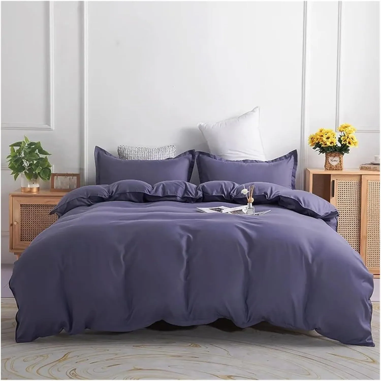 Duvet Cover Sets, Duvet Cover Set Green Reversible Bedding Set with Duvet Cover Sheet Pillowcase 4 Piece Home Textile Products(B,Twin)