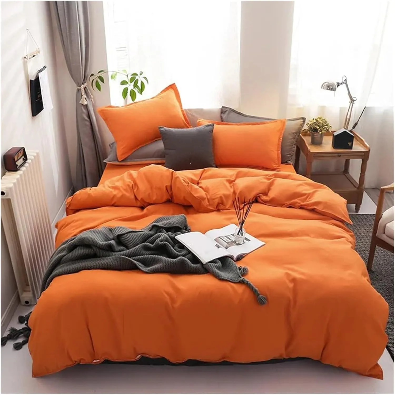 Duvet Cover Sets, Duvet Cover Set Green Reversible Bedding Set with Duvet Cover Sheet Pillowcase 4 Piece Home Textile Products(B,Twin)