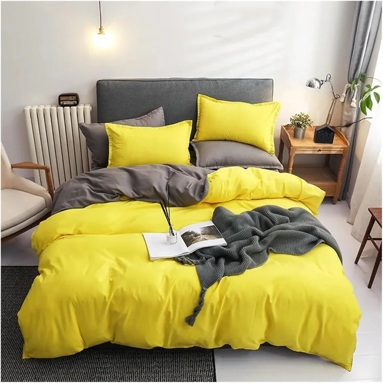 Duvet Cover Sets, Duvet Cover Set Green Reversible Bedding Set with Duvet Cover Sheet Pillowcase 4 Piece Home Textile Products(B,Twin)