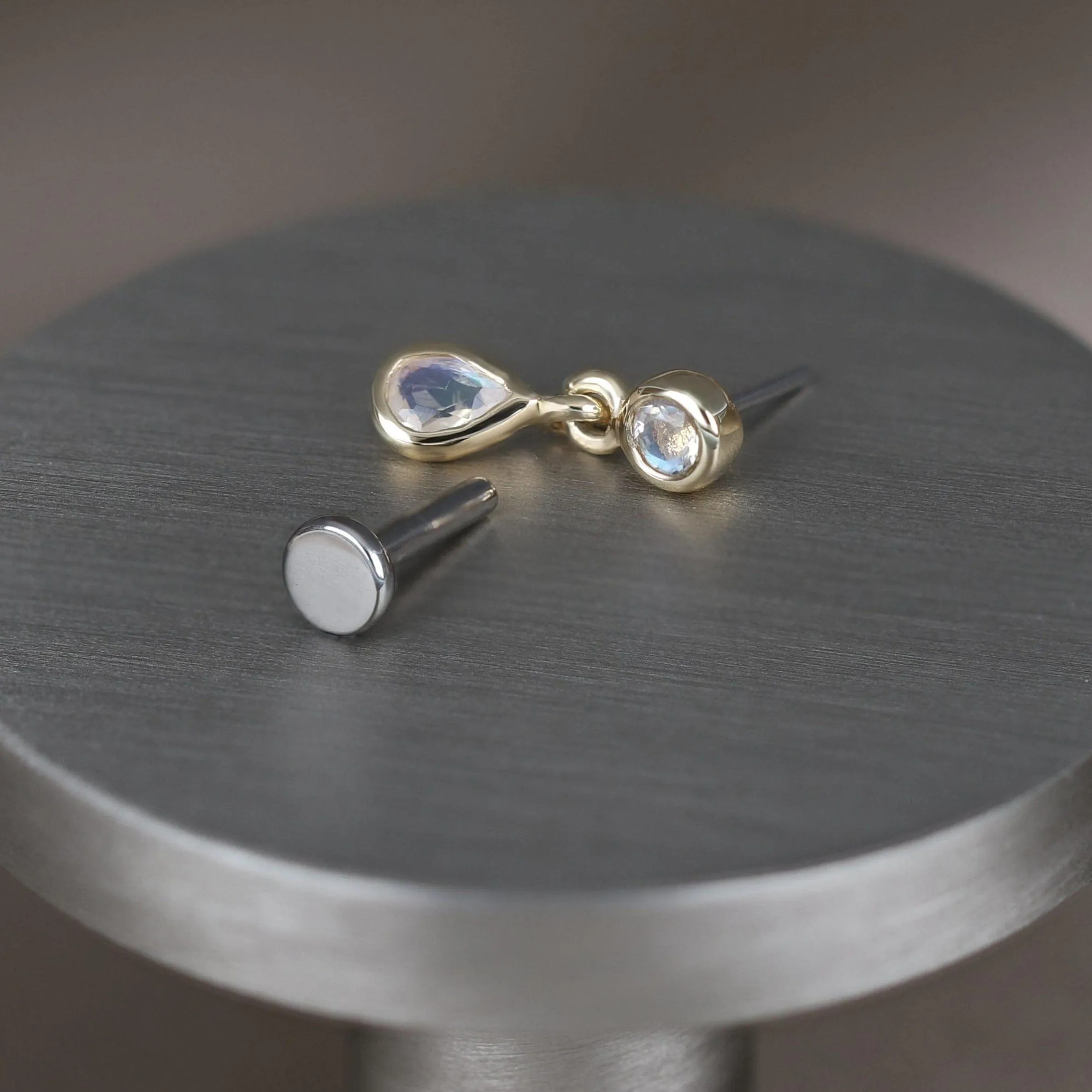 Echo • Dangle Charm Gemstone Threadless Ends • Rainbow Moonstone