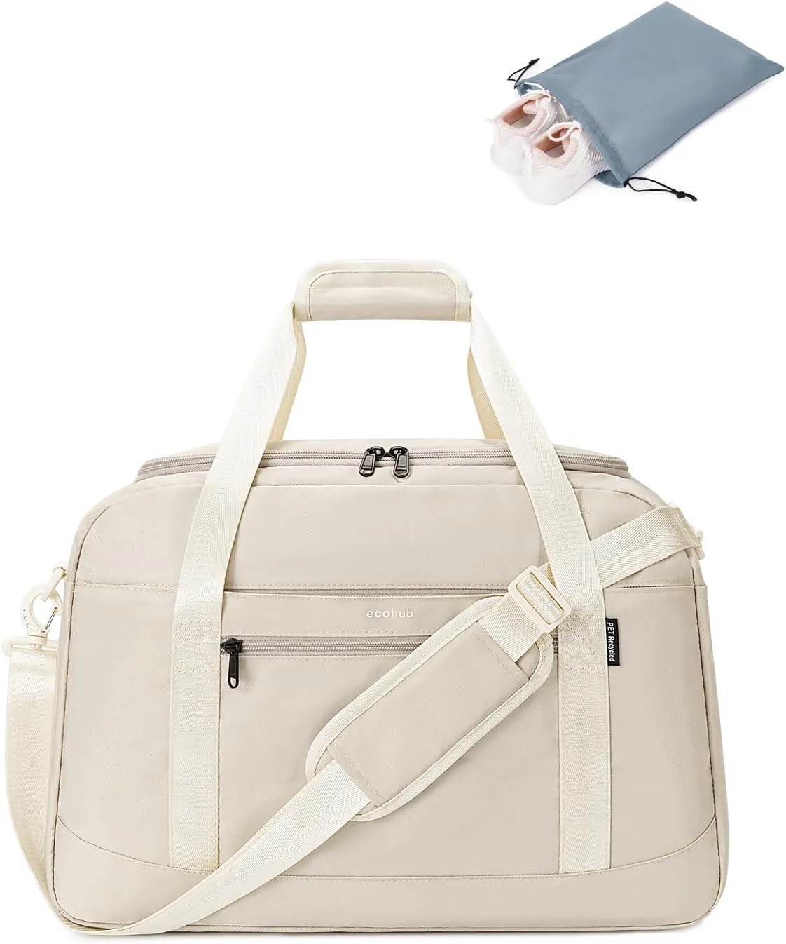 ECOHUB Spirit Airlines Personal Item Travel Duffel 18x14x8 With Laptop Compartment & Shoe Bag, Underseat Carry-On, Wet Pocket, 30L (Beige)