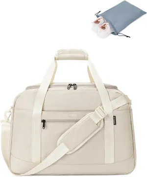 ECOHUB Spirit Airlines Personal Item Travel Duffel 18x14x8 With Laptop Compartment & Shoe Bag, Underseat Carry-On, Wet Pocket, 30L (Beige)