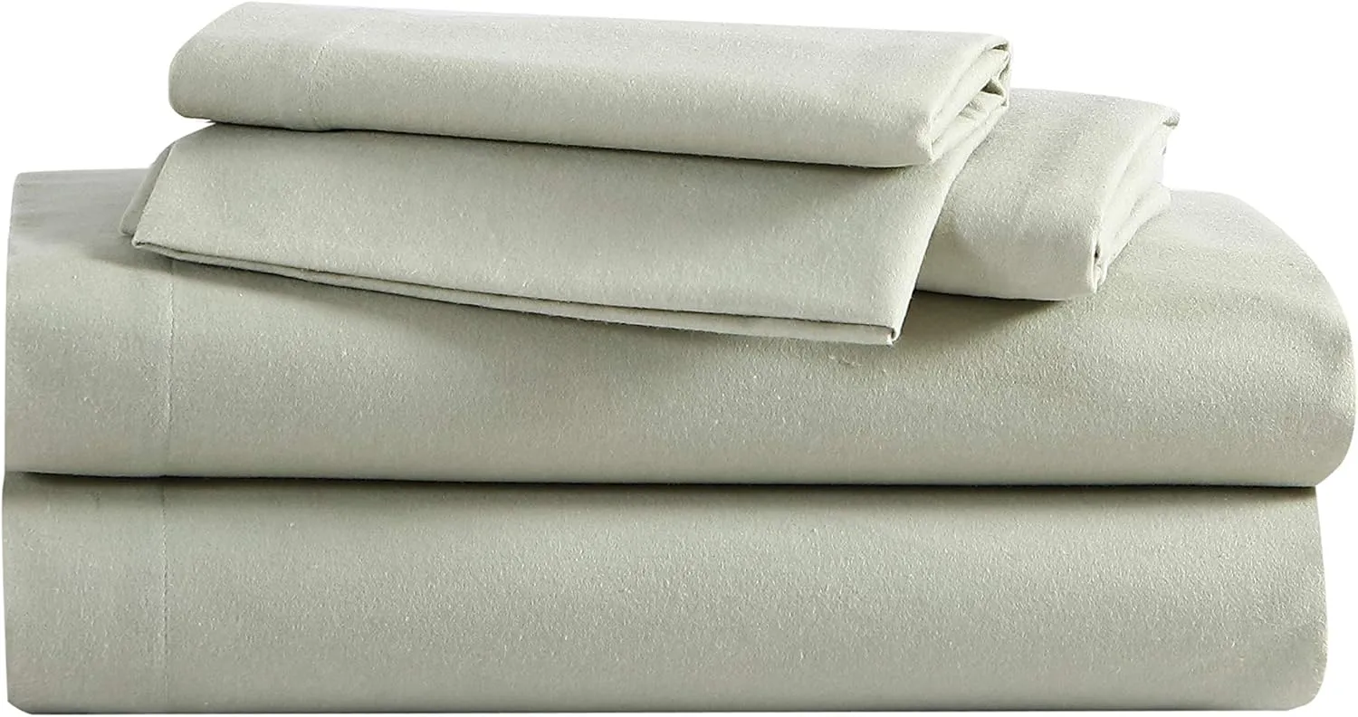 Eddie Bauer - Queen Sheets, Cotton Flannel Bedding Set, Brushed for Extra Softness, Cozy Home Decor (Green, Queen)
