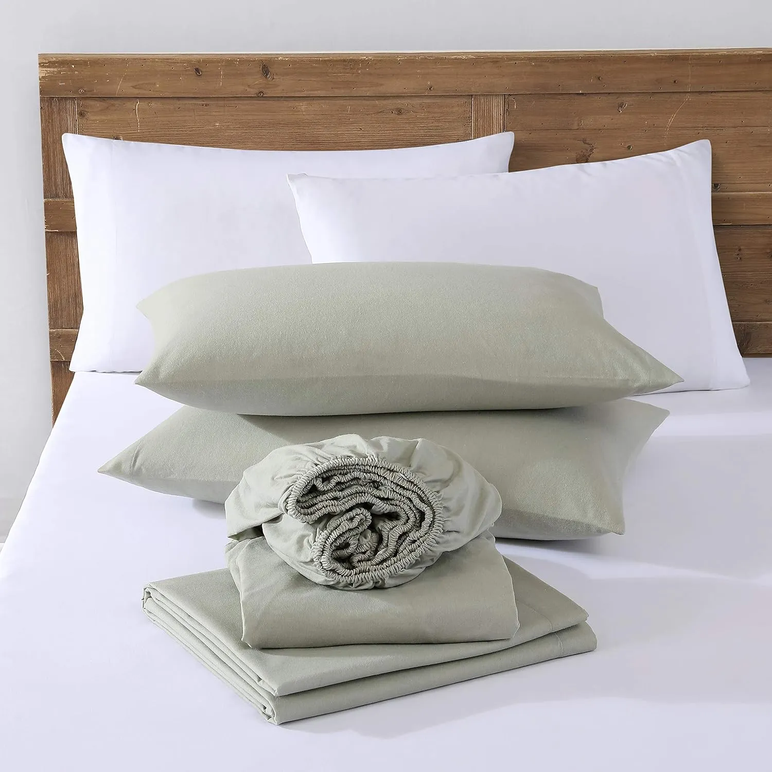 Eddie Bauer - Queen Sheets, Cotton Flannel Bedding Set, Brushed for Extra Softness, Cozy Home Decor (Green, Queen)