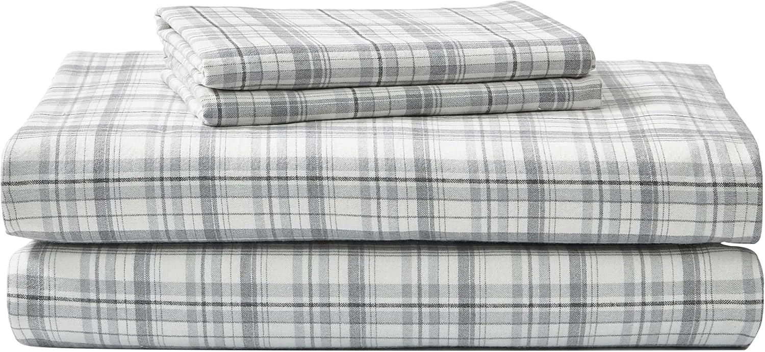 Eddie Bauer - Twin Sheet Set, Warm Breathable Cotton Flannel Bedding with Deep Pockets, Brushed for Extra Softness, Cozy Home Decor, Oeko-Tex Certified (Beacon Hill Ivory, Twin)