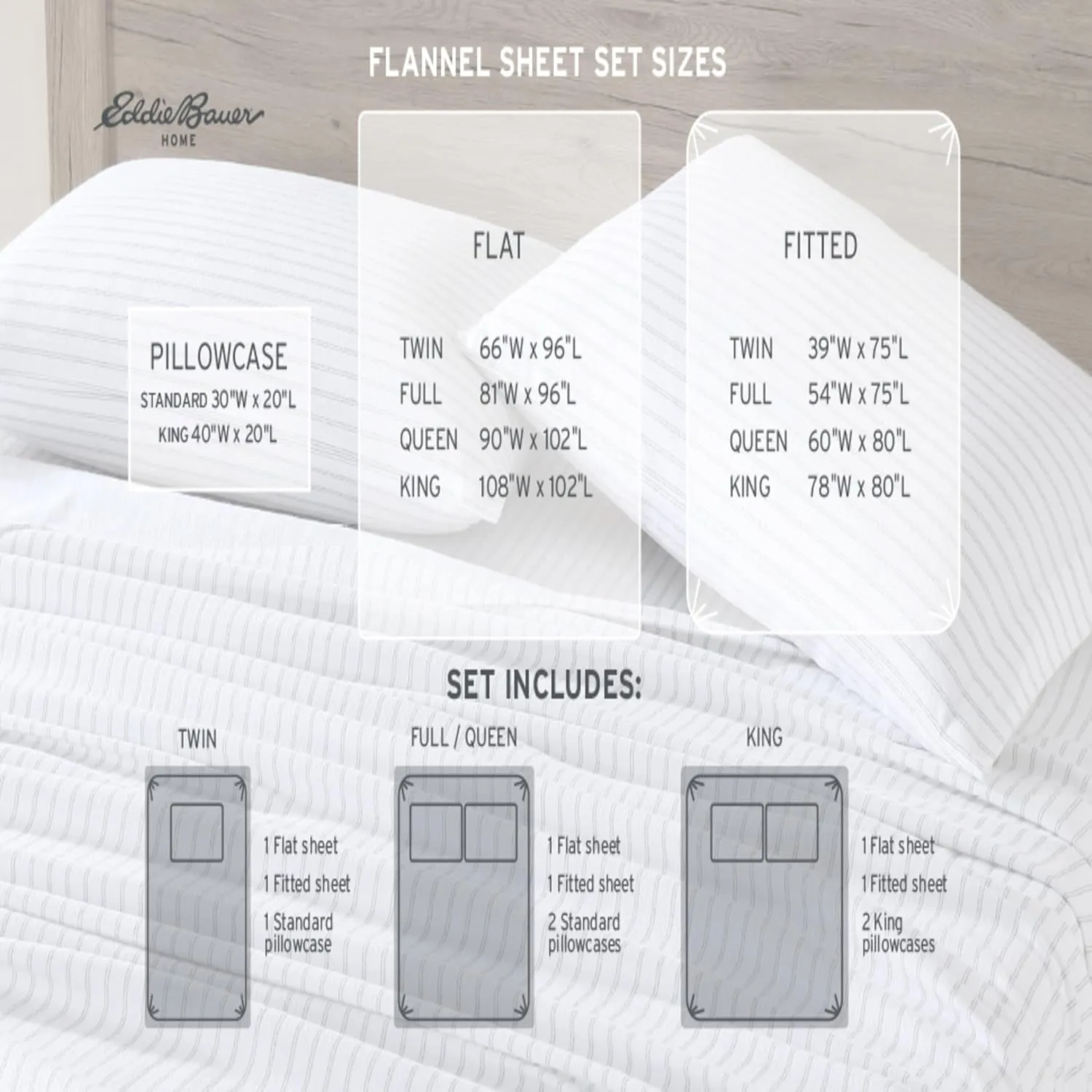 Eddie Bauer - Twin Sheet Set, Warm Breathable Cotton Flannel Bedding with Deep Pockets, Brushed for Extra Softness, Cozy Home Decor, Oeko-Tex Certified (Beacon Hill Ivory, Twin)