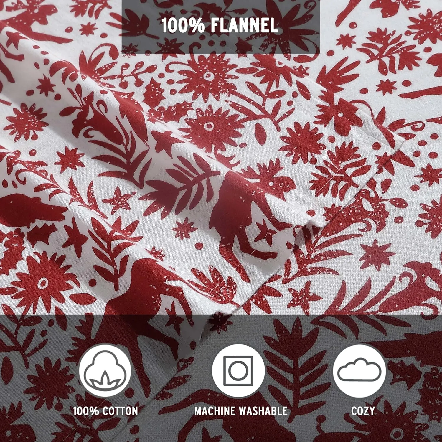 Eddie Bauer - Twin Sheets, Cotton Flannel Bedding Set, Brushed for Extra Softness, Cozy Home Decor (Arcadia Red, Twin)