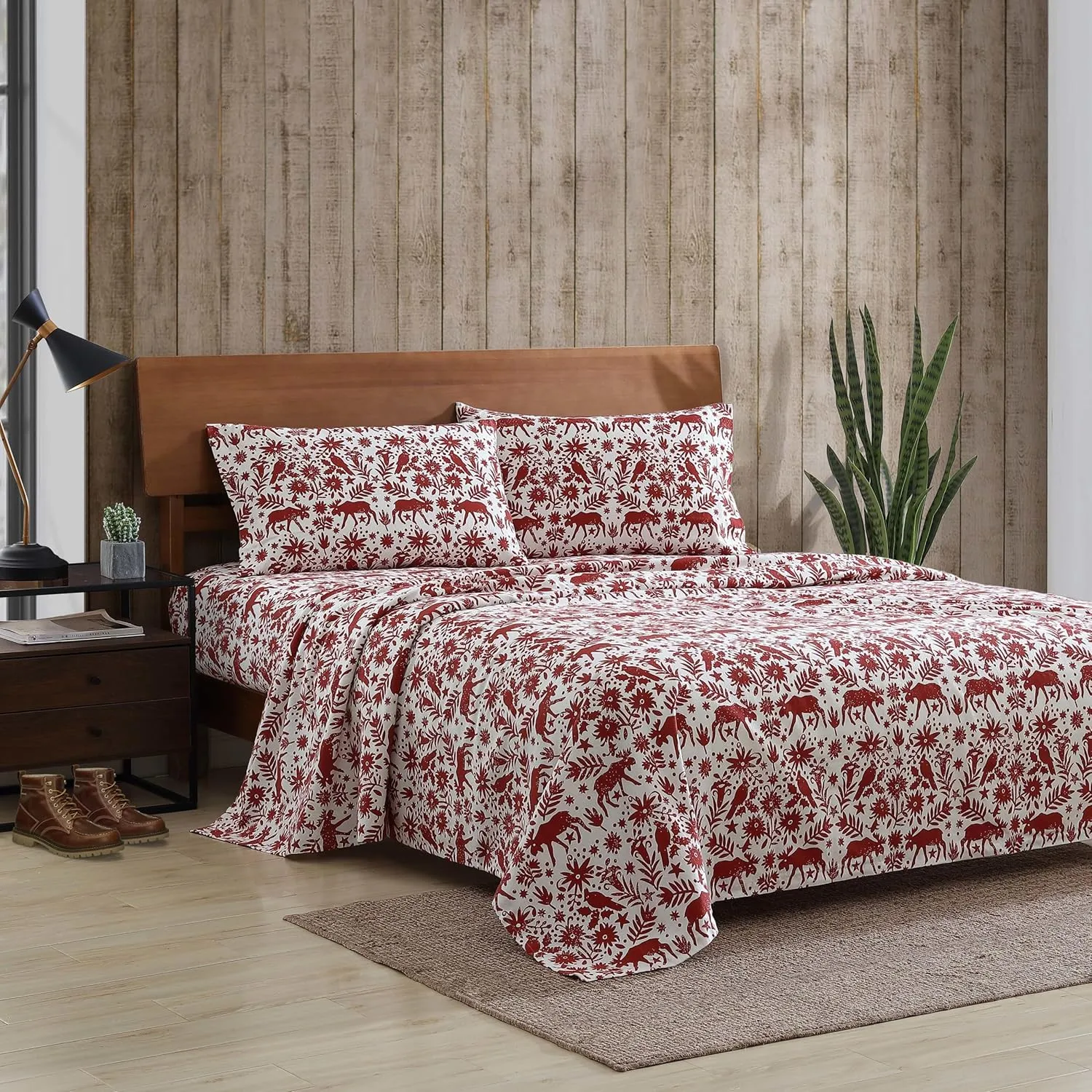 Eddie Bauer - Twin Sheets, Cotton Flannel Bedding Set, Brushed for Extra Softness, Cozy Home Decor (Arcadia Red, Twin)
