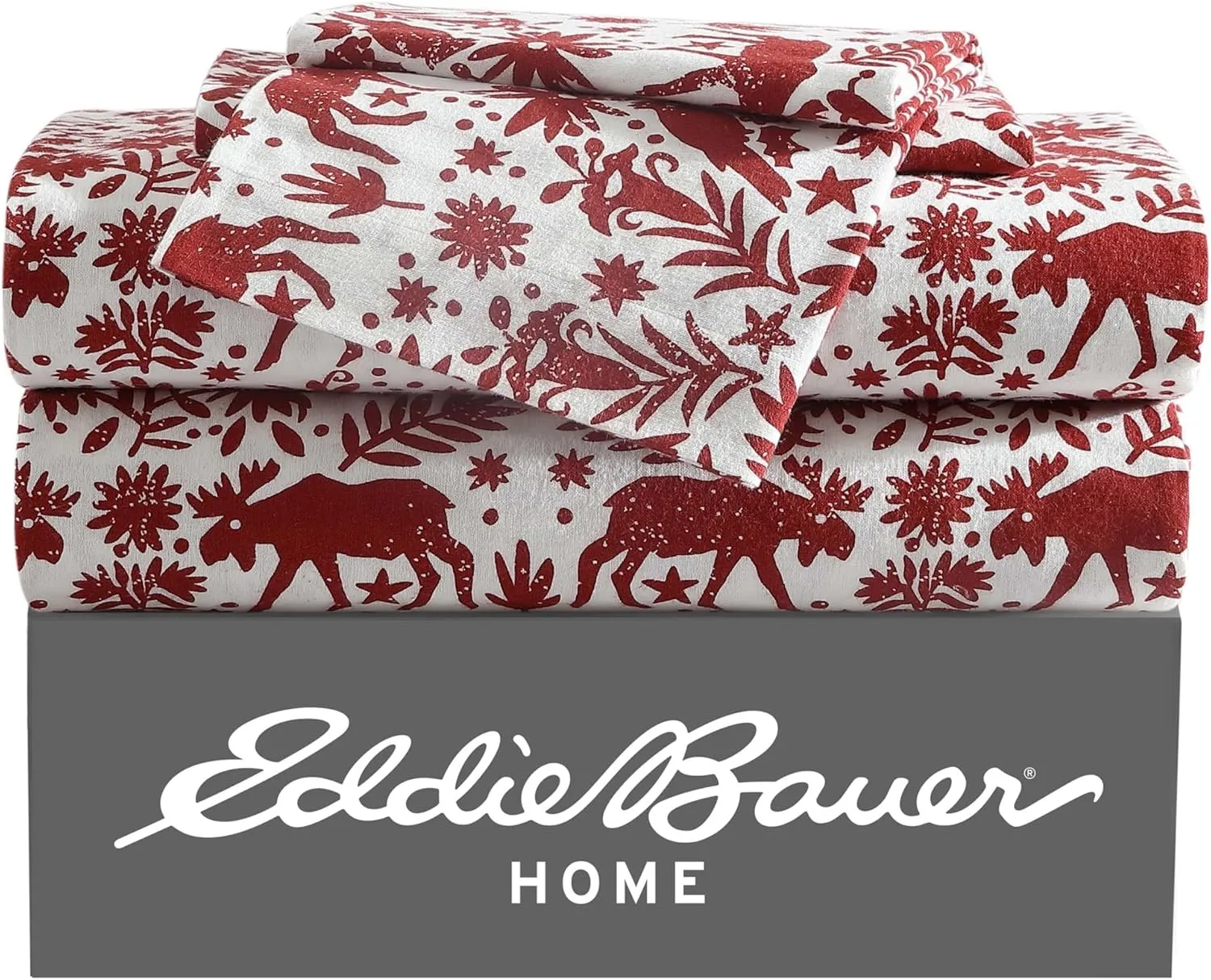 Eddie Bauer - Twin Sheets, Cotton Flannel Bedding Set, Brushed for Extra Softness, Cozy Home Decor (Arcadia Red, Twin)