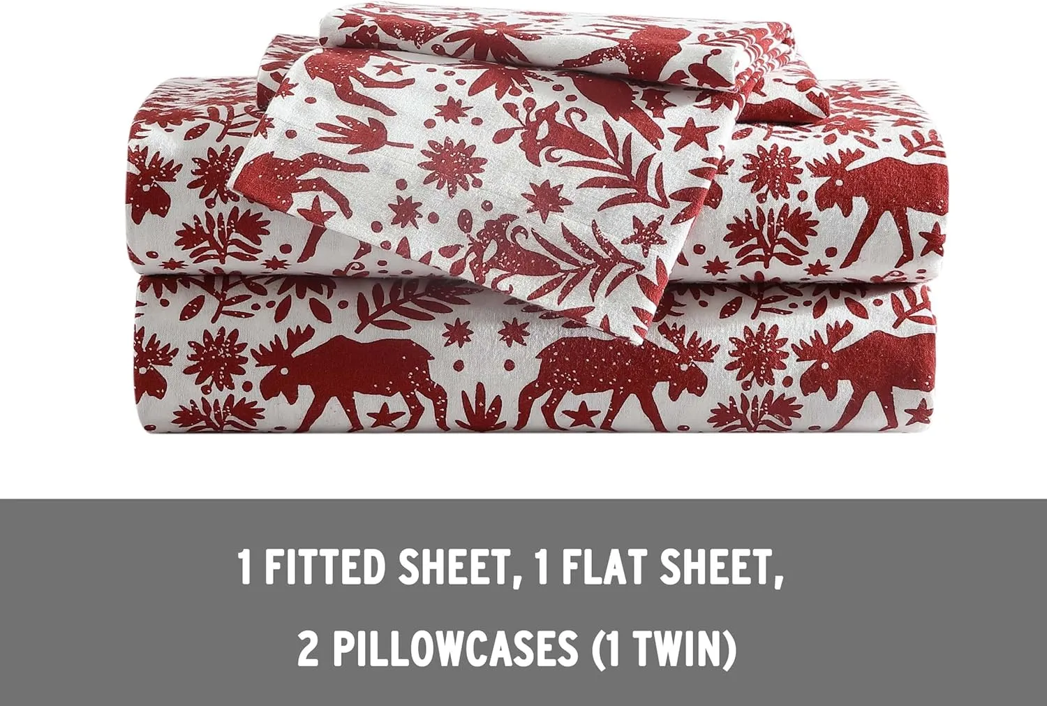 Eddie Bauer - Twin Sheets, Cotton Flannel Bedding Set, Brushed for Extra Softness, Cozy Home Decor (Arcadia Red, Twin)