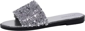 EETTARO Women's Glitter Shiny Slide Sandals Sparkle Fancy Flat Slippers Slip-on Jeweled Shoes