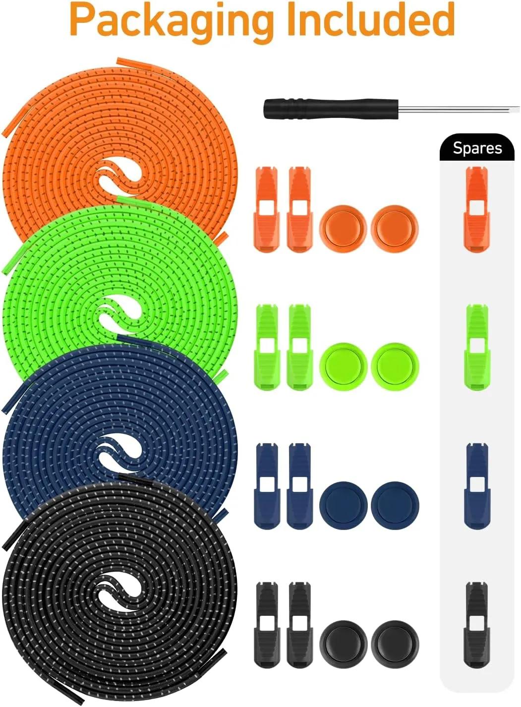 Elastic No Tie Shoe Laces - Tieless Shoelaces for Adults and Kids - 4 Pairs, Heavy Duty Shoe Strings for Sneakers