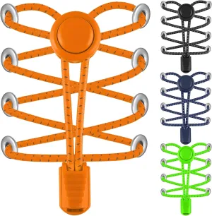 Elastic No Tie Shoe Laces - Tieless Shoelaces for Adults and Kids - 4 Pairs, Heavy Duty Shoe Strings for Sneakers